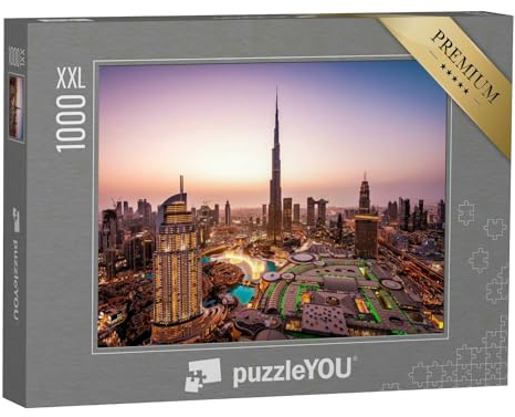Puzzle 1000 Teile XXL „Schöne Skyline von Dubai bei Nacht, Lichter der Stadt“ – aus der Puzzle-Kollektion Dubai, Architektur, Burj Khalifa, Städte Weltweit