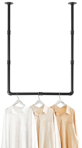 YheenLf Attaccapanni da Parete, Industriale Appendiabiti 180 cm, Stendino a Soffitto 69 x 90 cm, Due Opzioni di Montaggio, Facile da Installare, Set di 1, Nero