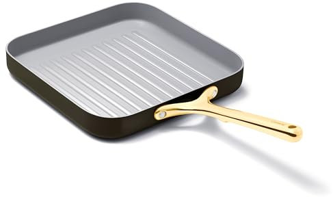 Caraway Quadratische Grillpfanne, 27,9 cm, antihaftbeschichtet, keramikbeschichtet, ungiftig, PTFE- und PFOA-frei, ofenfest und kompatibel mit allen Herdplatten, Schwarz