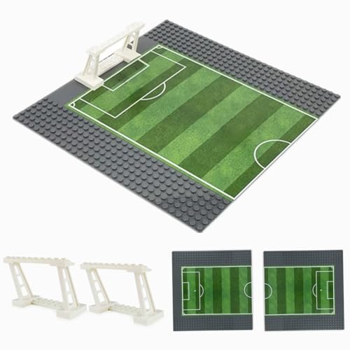 YLtremker Fußball-Arena Baustein mit Grundplatte und Fußballtor, 2 Stück Turnhalle Fußballplatz Minifiguren Zubehör Bausteine Grundplatte