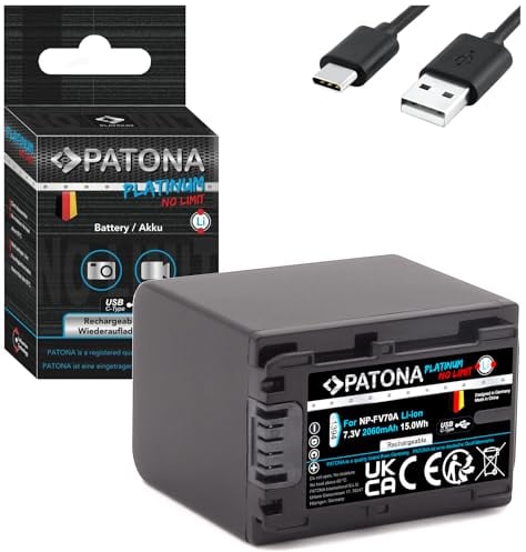 PATONA Platinum NP-FV70A NP-FV70 Batterie USB-C 2060 mAh avec entrée USB directe, sans Restriction d'utilisation (1394)