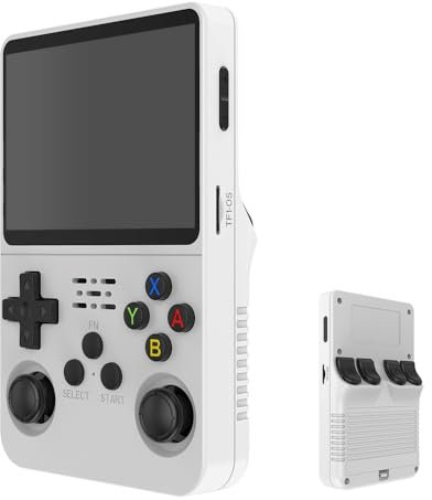R36S - Consola de mano de videojuegos retro, pantalla IPS de 3,5 pulgadas, reproductor de vídeo, tarjeta TF de 64 GB, más de 10 000 juegos, sistema Linux de código abierto, blanco