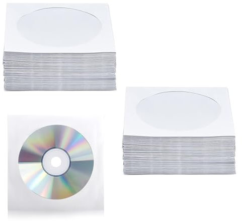 200 PCS CD DVD Sleeves, Premium White Paper CD DVD Sleeves Envelope Sleeves Holder with Clear Window and Close Flap 120 Gram Weight Paper Compatible with Standard Size CD DVD