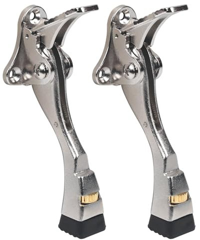 2 Packs Heavy Duty Kickdown Door Stopper, One Touch Adjustable Kickdown Door Stop for Heavy Doors, 4 in Metal Door Kickstand with Rubber Tip & Wall Protectors for Wide Doors