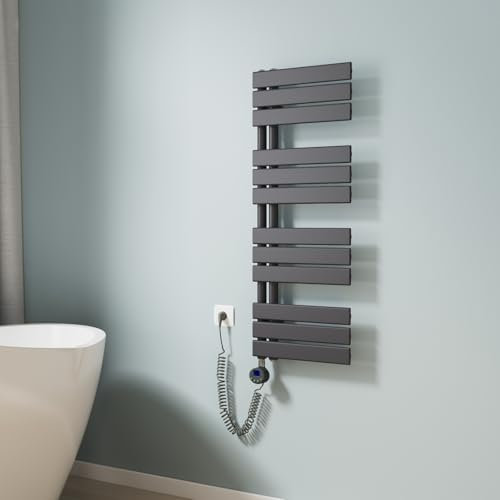 EMKE Scaldasalviette elettrico da bagno, 1041 x 400 mm, scaldasalviette elettrico con termostato, scaldasalviette elettrico, scaldasalviette con barra riscaldante, antracite, 400 W