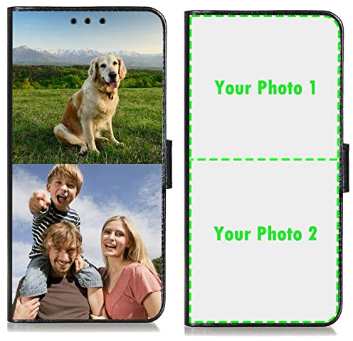 CAXKJE Personalizzata Custodia per Redmi 13C 5G,con la Tua Foto,Immagine o Scritta Cover,Flip Caso in PU Pelle Case Bumper Portafoglio Case Cover,per 13C 5G Cover -2P-Black
