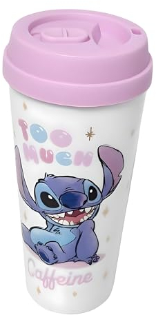 Divas World Taza de viaje aislada con temática de Lilo & Stitch, adorable vaso para hidratación sobre la marcha, taza de viaje con temática de personajes juguetones para bebidas frías y calientes