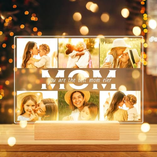 Marcos de fotos personalizados con luz nocturna, placa acrílica personalizada con foto, regalos personalizados para el día de la madre para mamá de parte de hija hijo, regalos de cumpleaños