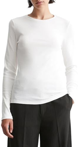 Marc O'Polo Denim Damen Langarmshirt mit Stretch-Anteil Slim Fit, Weiß (Silky White), XL