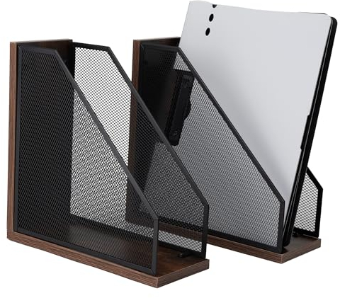 Antique Wooden Magazine Holder,Mesh File Holder for Desk, Office Desk Accessories Decorative File Box (2 Pack Black)