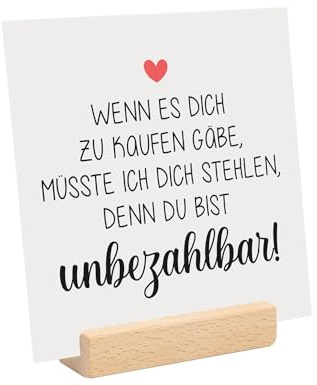 younikat Schild mit Spruch Unbezahlbar - Geschenk-Idee - dv1401 | Geschenk-Idee für Freundschaft Liebe, 1x massiver Buchenholzaufsteller, Maße Aufstellschild: 150 x 150 mm, 1x Motivplatte