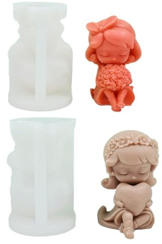 Priyyiu 2 Pezzi Stampo in Resina Stampo in Silicone Stampo per Candela 3D Rosa a Forma di Cuore Ragazza Stampo Fai Da Te Rosa Ragazza Fatto A Mano Candela Profumata Gypse