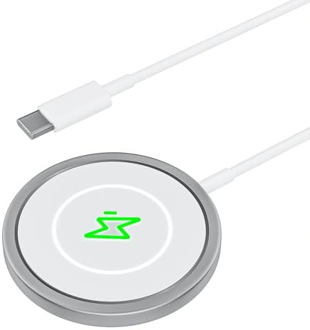 Apple Wireless Charger, Magsafe Charger Magnetic Pad with 5 ft Built-In USB-C Cable Compatible iPhone 15/14/13/12/11/Pro/Pro Max/SE