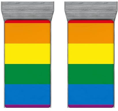 ABAKUHAUS Regenbogen Spannbettlaken-Set, Homosexuell Parade Flagge Freiheit, Bettbezug mit Rundum-Gummizug tiefer Einschub 2 Stück, 90cm x 200cm, Rot Gelb
