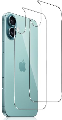 Lutree pour iPhone 16 6.1'' Arrière Verre Trempé, 2 Pièces 9H Dureté HD Protection écran, Anti-Rayures Sans Bulles Vitre Trempé Retour Film