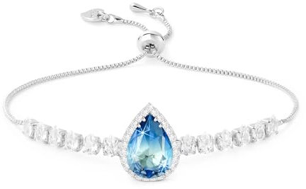 Linawe Aquamarin Blau Armband Damen Tennisarmband, Damenarmband Armkette Handkette Jewelry Schmuck Silber, Edelstein Diamant Kristall Silberarmband Geburtsstein, Glitzer Armband