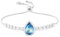 Linawe Aquamarin Blau Armband Damen Tennisarmband, Damenarmband Armkette Handkette Jewelry Schmuck Silber, Edelstein Diamant Kristall Silberarmband Geburtsstein, Glitzer Armband