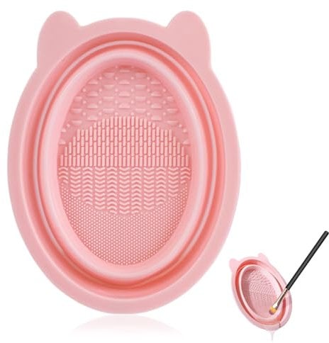 Silicone Foldable Makeup Brush Cleaner, Brush Scrubber Bowl, Makeup Kits Cleaning Tool, for Makeup Brushes, Sponges, Powder Puffs(Pink)