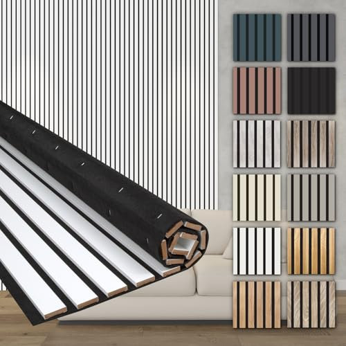 HEXIM Akustikpaneele Holz 278x60cm - Holzpaneele Wand Lamellenwand flexibel MDF Wandpaneele TV Wandverkleidung Holzwand Deko weiß (4 Paneele / 6,68 m² White - AP11)