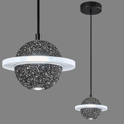 CNMKLM Moderne LED-Pendelleuchte,Kücheninsel Hängelampe,Kreativ Planet Design Kinderzimmer Pendellamp,Esstisch-Hängeleuchte Aus Beton,Höhenverstellbarer Lampen Für Das Schlafzimmer(Schwarz,1Pack)