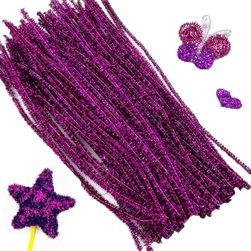 100 Stück Pfeifenputzer Zum Basteln,Pfeifenreiniger Zum Basteln,Pfeifenputzer Zum Basteln Glitzer,Pfeifenreiniger Bunt Zum Basteln,Chenilledraht,für DIY Basteln und Dekorationen,30cm × 6mm,Lila