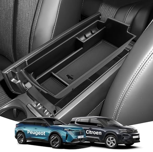 LANGBEAN Caja de Almacenamiento para Apoyabrazos para Peugeot 3008 5008, Consola Central Organizador con Alfombrillas para Citroen C5 Aircross / DS7 Crossback, Bandeja de Reposabrazos Accesorios