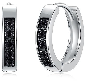 immobird Creolen Silber mit Schwarz Zirkonia 925 Sterling Silber Ohrringe Creolen Durchmesser 15mm Kreolen Ohrringe Herren Damen