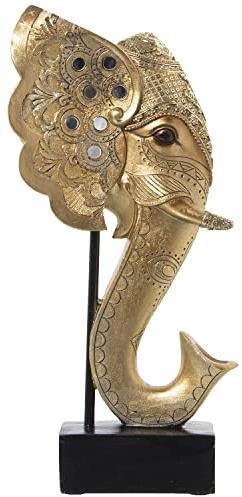 FIGURA RESINA CABEZA ELEFANTEDORADA C/SOPORTE 18X10X36CM