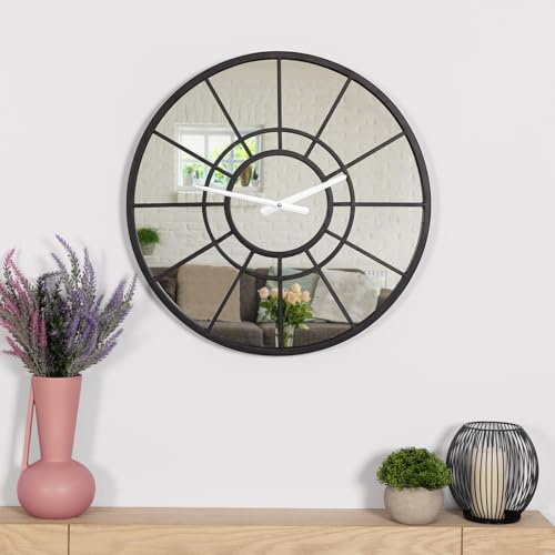 CHARLES BENTLEY Buttermere Mirrored Skeleton Wall Clock, Black, 50x50x4
