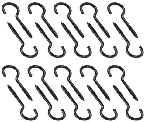 SGERUFZ 20 Piezas Ganchos de Tornillo de Acero al Carbono, Ganchos para Techo, Tornillos de Gancho Grandes para Hamacas, Sillas Colgantes, Cables Fijos, Toldos, Ganchos de Techo (40mm) (Negro)