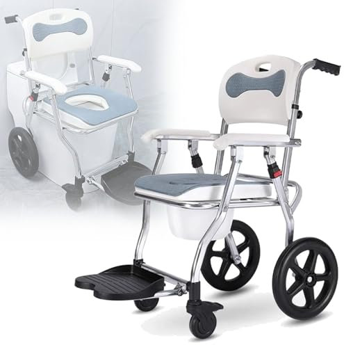KLYDBMYT Chaise de Douche Pliante avec accoudoirs pour Personnes âgées, siège de Douche pour Douche intérieure, Fauteuil Roulant pour Toilettes avec Seau Amovible