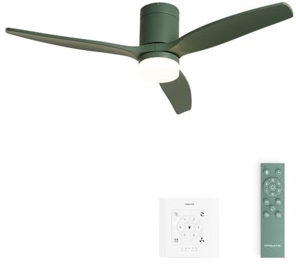 CREATE / WINDCALM M/Ventilateur de plafond ABS avec lumière vert sauge, pales avec contrôleur et télécommande / 40W, Minuterie Ø132 cm, 6 vitesses, 3 températures de lumière, fonction été-hiver