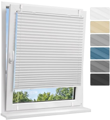 Allesin Plissee ohne Bohren Verdunkelung Klemmfix, Thermo Verdunkelungsplissee Weiß 50x100cm(BxH), 100% Verdunklung, lichtundurchlässig, Sichtschutz, Sonnenschutz und Hitzeschutz für Fenster & Tür