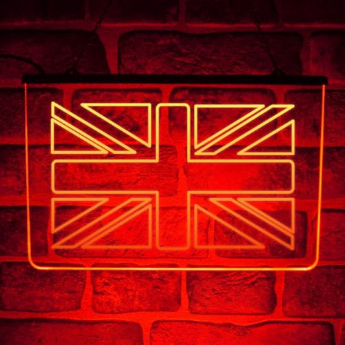 Union Jack LED Neon Light Sign | Great Britain Multicolour British Flag Hanging Wall Decor for Home Bar, Pub, Lounge or Bedroom | USB Powered (Multicolour)