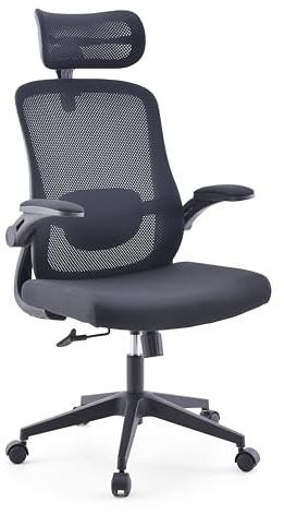 MyBuero Home Office Bürostuhl VERTUFLEX Ergonomischer, 4D-Kopfstütze, höhenverstellbarer Lordosenstütze, hochklappbaren Armlehnen, Schwarz