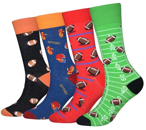 Cansok Herren Neuheit American Football Socken anziehen Mannschafts Waden Socken Packung mit 4