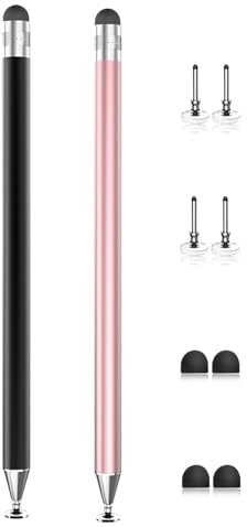 MOTIBACK Lot de 2 stylets capacitifs 2 en 1 pour écran tactile, tablettes et ordinateurs d'apprentissage, idéal pour écrire, dessiner et jouer (rose)