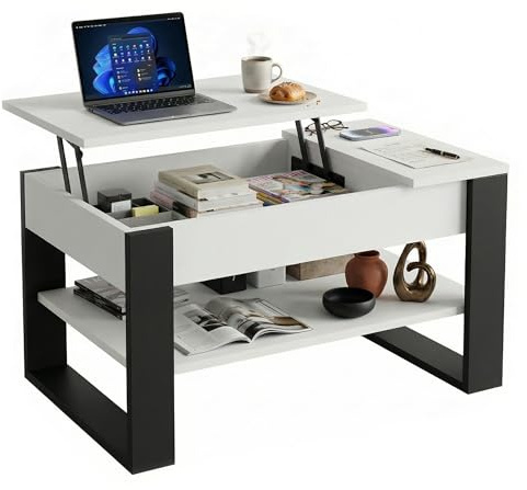 CraftPAK Couchtisch höhenverstellbar mit Stauraum | Wohnzimmertisch mit Hubplatte und Ablage | Multifunktional & stabil