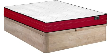 Vente-unique - Matratze und Bettgestell mit Lattenrost und Bettkasten 2 Jubia - MDF - naturfarben hell, weiß