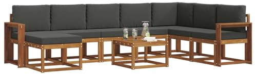 vidaXL Outdoor-Sofagarnitur mit Kissen 9 pcs Natur und Anthrazit, Garten Modulares Sofa Set, Langlebige Gartenmöbel, Akazienholz Sitzgelegenheit, Bequeme Lounge für die Terrasse