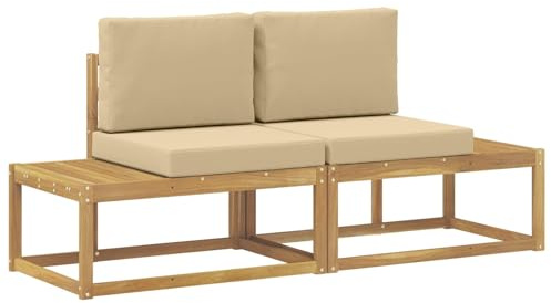 vidaXL Outdoor End Sofa mit Kissen 2 Stück Weiß Massivholz Akazie, Moderne, wetterfeste Gartenmöbel, vielseitige Entspannung, Akazienholz, gemütliches Draußenleben
