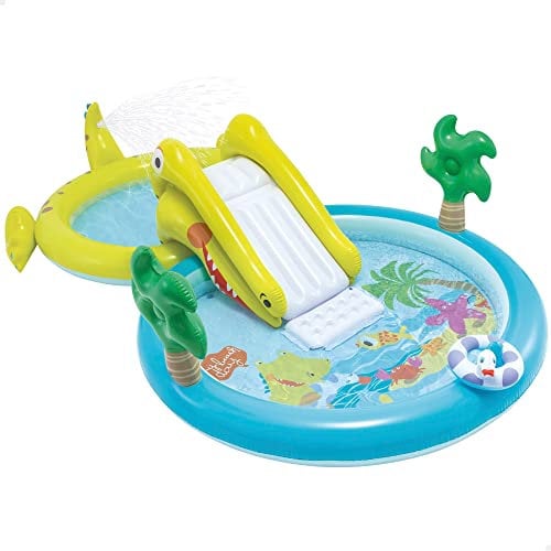 INTEX 57164 - Piscina infantil hinchable con dispersor de agua y tobogan playa, centro de juegos para niños