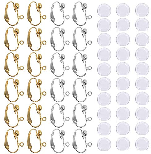 24 Pcs Convertisseur de Boucle D'oreille Clip-on & 30 coussinets de boucle d'oreille en silicone SENHAI 12 Paires Argent & Plaqué Or Bricolage boucle d'oreille fabrication de bijoux