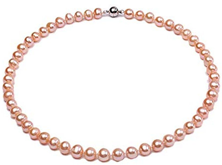 JYX Pearl Collier de perles de culture d'eau douce naturelles rondes roses 8-9 mm Longueur princesse 45,7 cm