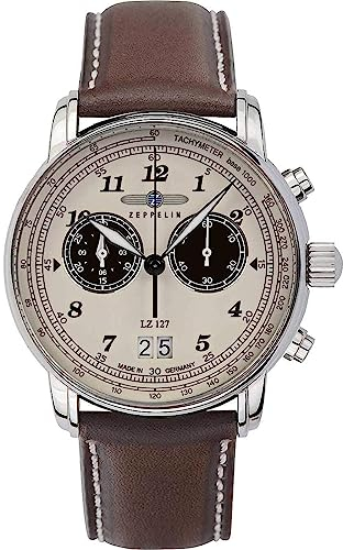 Zeppelin Herrenuhr mit Lederband Serie LZ127 GRAF Quarz Chronograph Großes Datum 8684-5