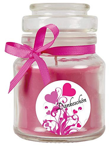 HS Candle Dankes-Duftkerze im Bonbonglas Danke, Duft: Lavendel (Lila), 120g - Brenndauer bis zu 30 Stunden, Kerze aus Glas mit Duft