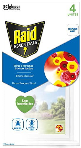 Raid Piège à Mouches - Stickers fenêtre pour la maison, Forme Bouquet Floral, à appliquer sur les fenêtres, 4 stickers