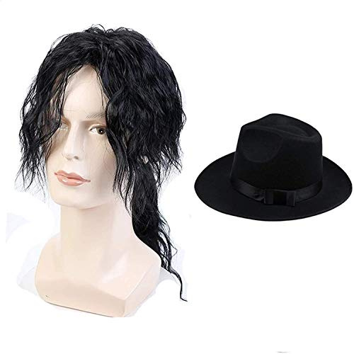 Cosplay M J Performance Zubehör Schwarz Haare Perücken und Hut für Erwachsene
