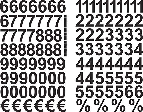 117× Schwarze Zahlen-Sticker 3 cm – selbstklebend, wetterfest & UV-beständig – inkl. 0–9, €,% – ideal für Hausnummern, Preisauszeichnung & Outdoor