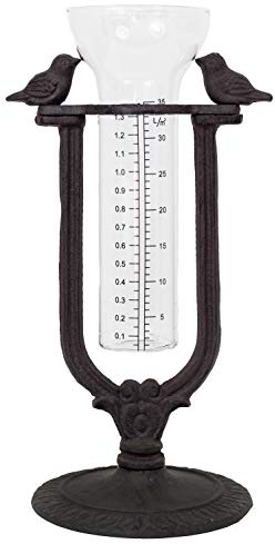 B2S BACK2SEASON Regenmesser Vogel Metall Stellen Glas Skala Niederschlagsmesser Wetterstation Gartendekoration Gusseisen H 27,5 cm (Motiv 1)